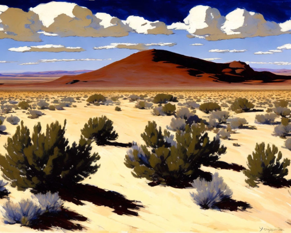 Colorful desert landscape with red dune and blue sky