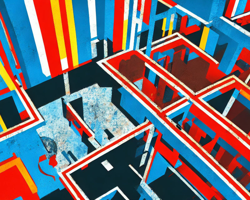 Colorful Cubist-Style Abstract Illustration of Fragmented Cityscape