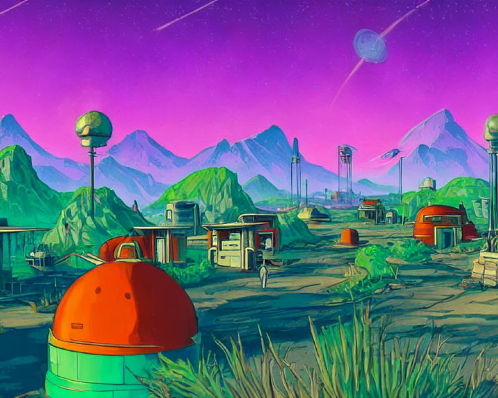 Futuristic colony with dome-shaped structures on extraterrestrial landscape