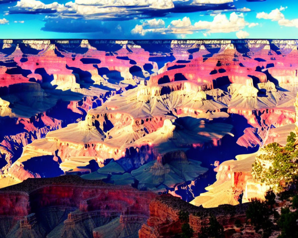 Layered Red Rock Formations in Grand Canyon under Blue Sky