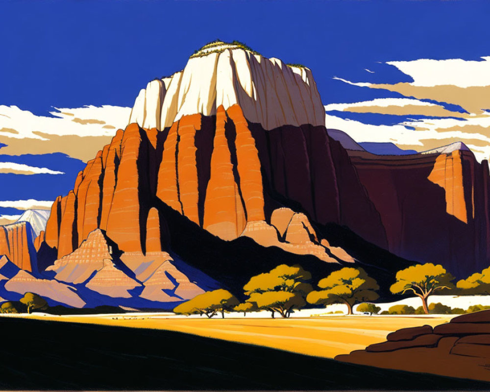 Vivid desert landscape with red rock formations under blue sky