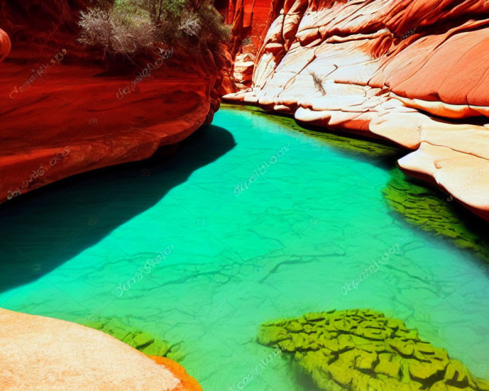 Turquoise River in Red Sandstone Canyon with Rock Formations