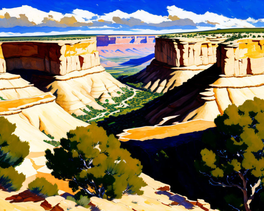 Colorful Canyon Landscape with Rock Formations and Blue Sky