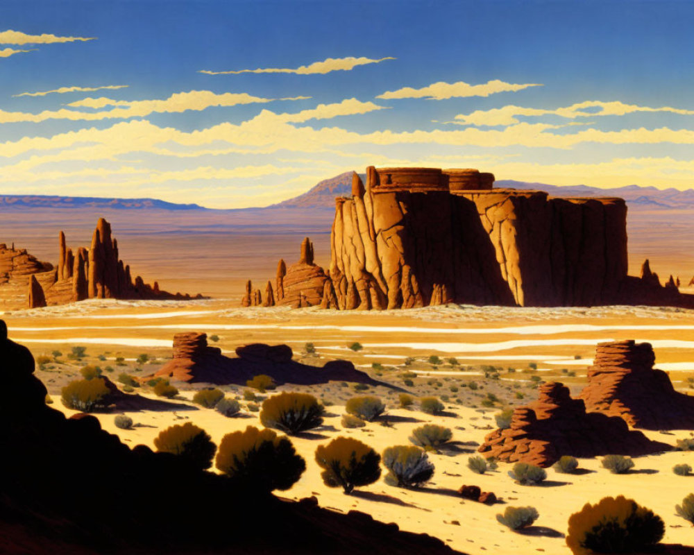 Desert Landscape Illustration with Vibrant Blue Skies