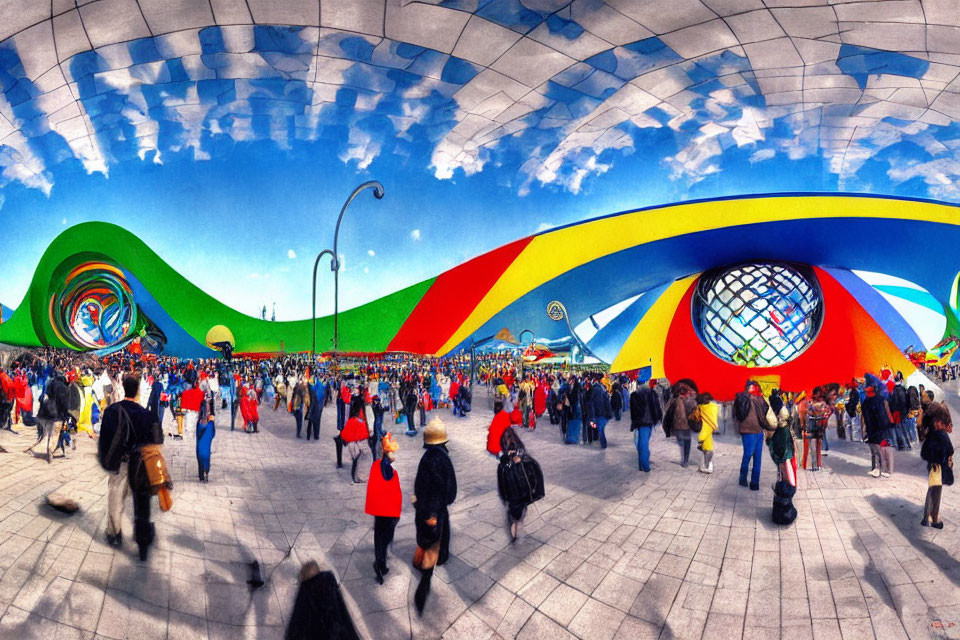 Colorful Abstract Architectural Structure in Vibrant Public Space