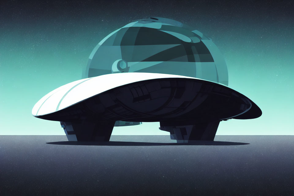 Stylized UFO Illustration with Glossy Dome on Starry Sky