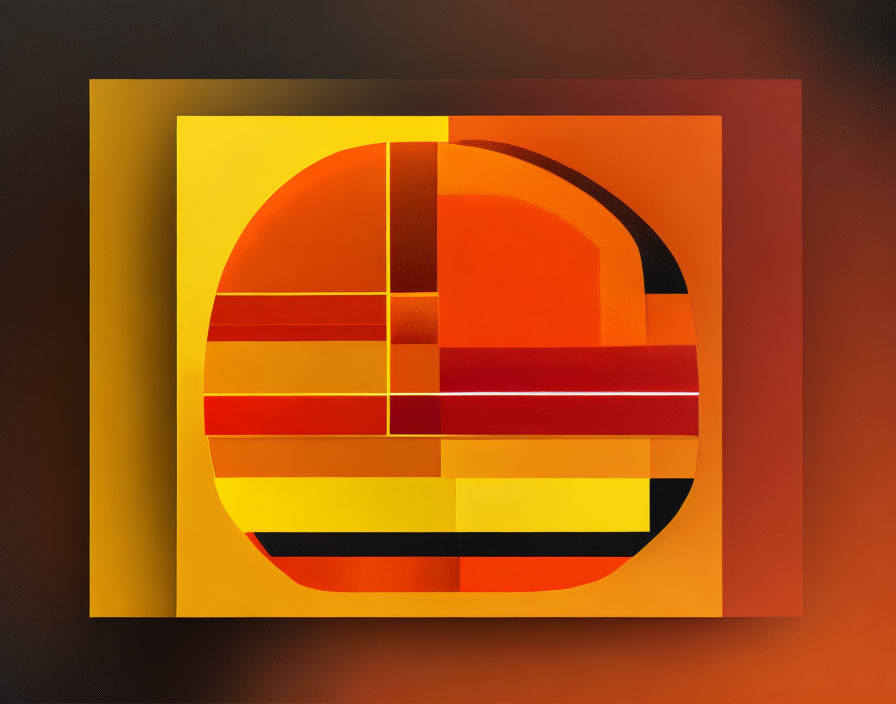 Geometric Abstract Art: Circular and Rectangular Shapes in Yellow, Orange, and Red on Brown Gradient