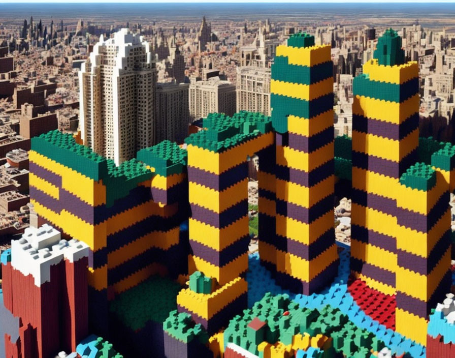 Colorful Lego Cityscape with Diverse Buildings