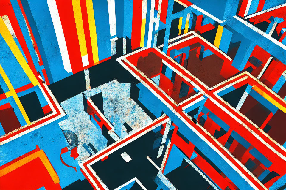 Colorful Cubist-Style Abstract Illustration of Fragmented Cityscape