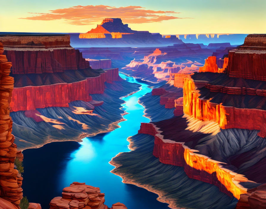 Scenic Grand Canyon landscape with Colorado River and colorful cliffs