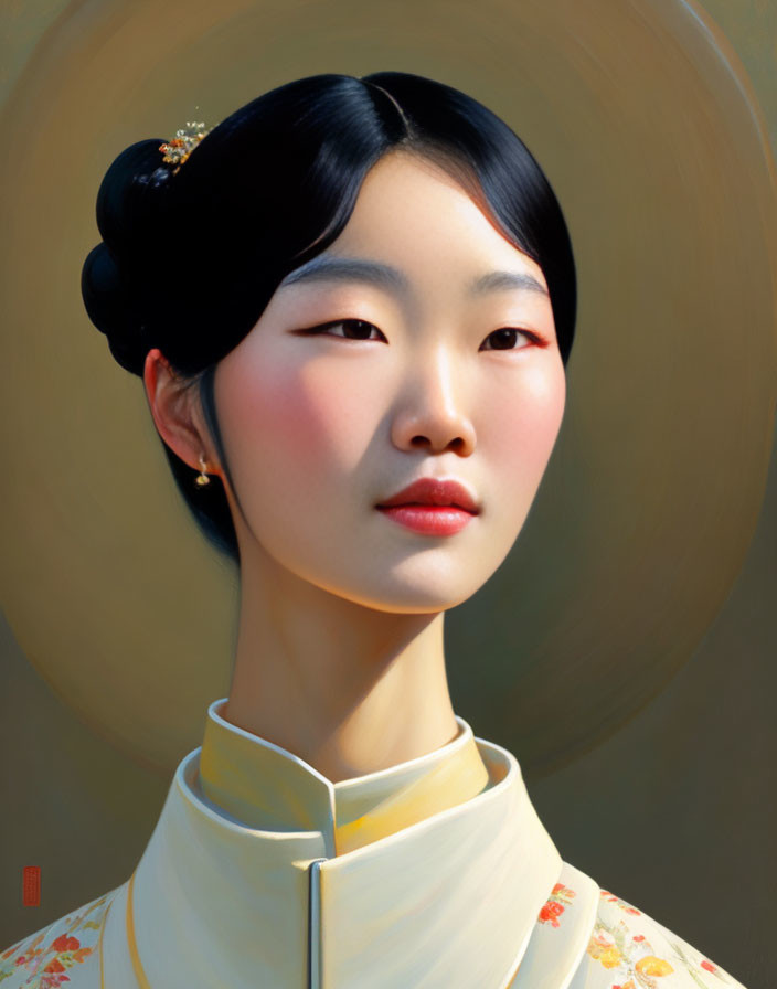 Portrait of woman in East Asian attire with halo effect