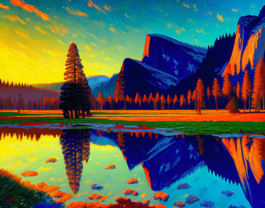 Scenic mountain landscape at sunset with reflection in lake