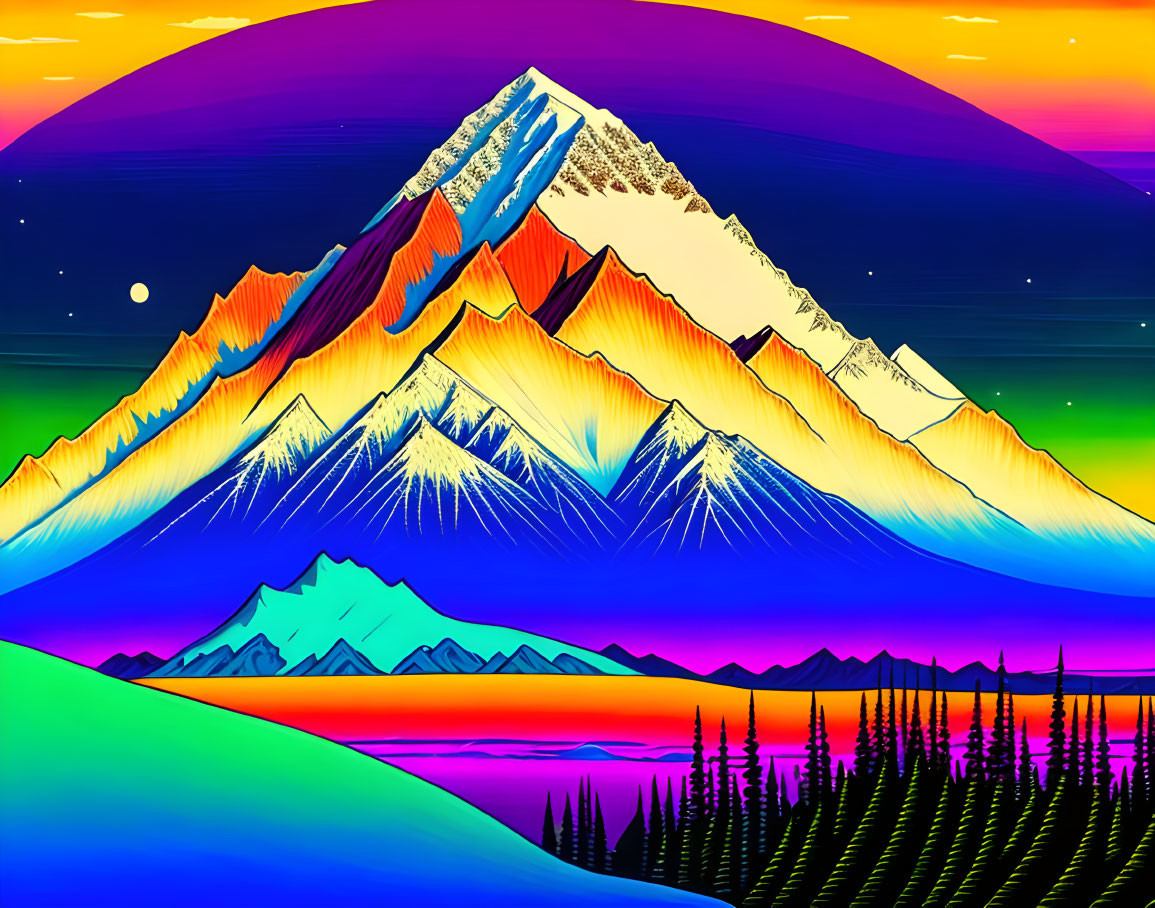 Colorful Aurora Sky Over Snow-Capped Mountains