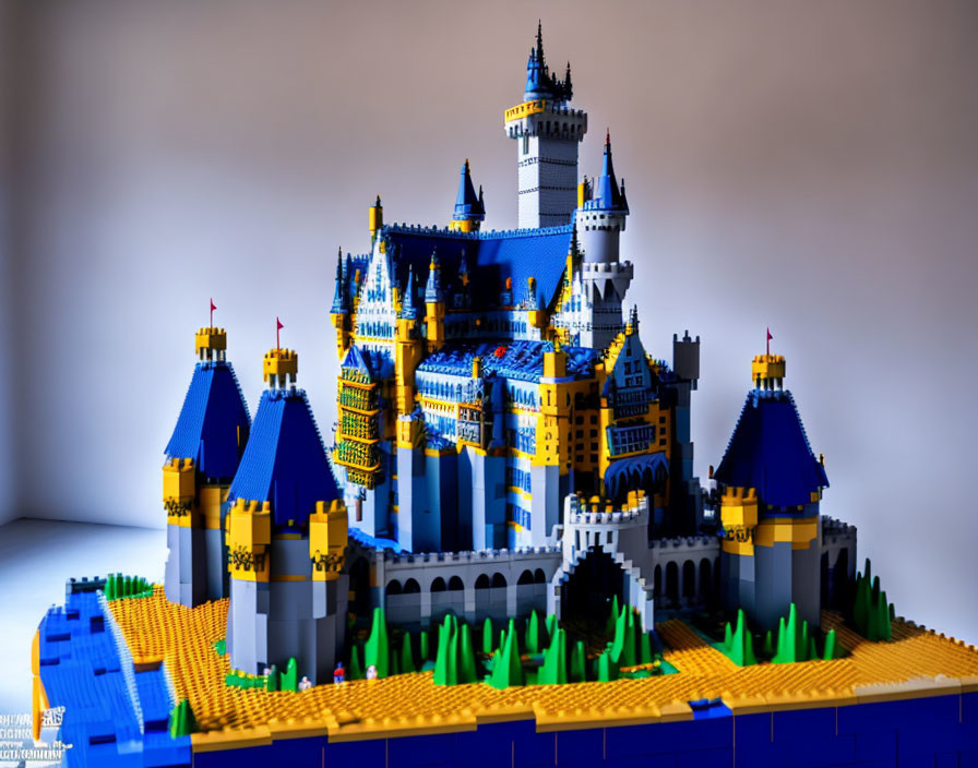 Detailed LEGO Castle with Blue Roofs & Moat