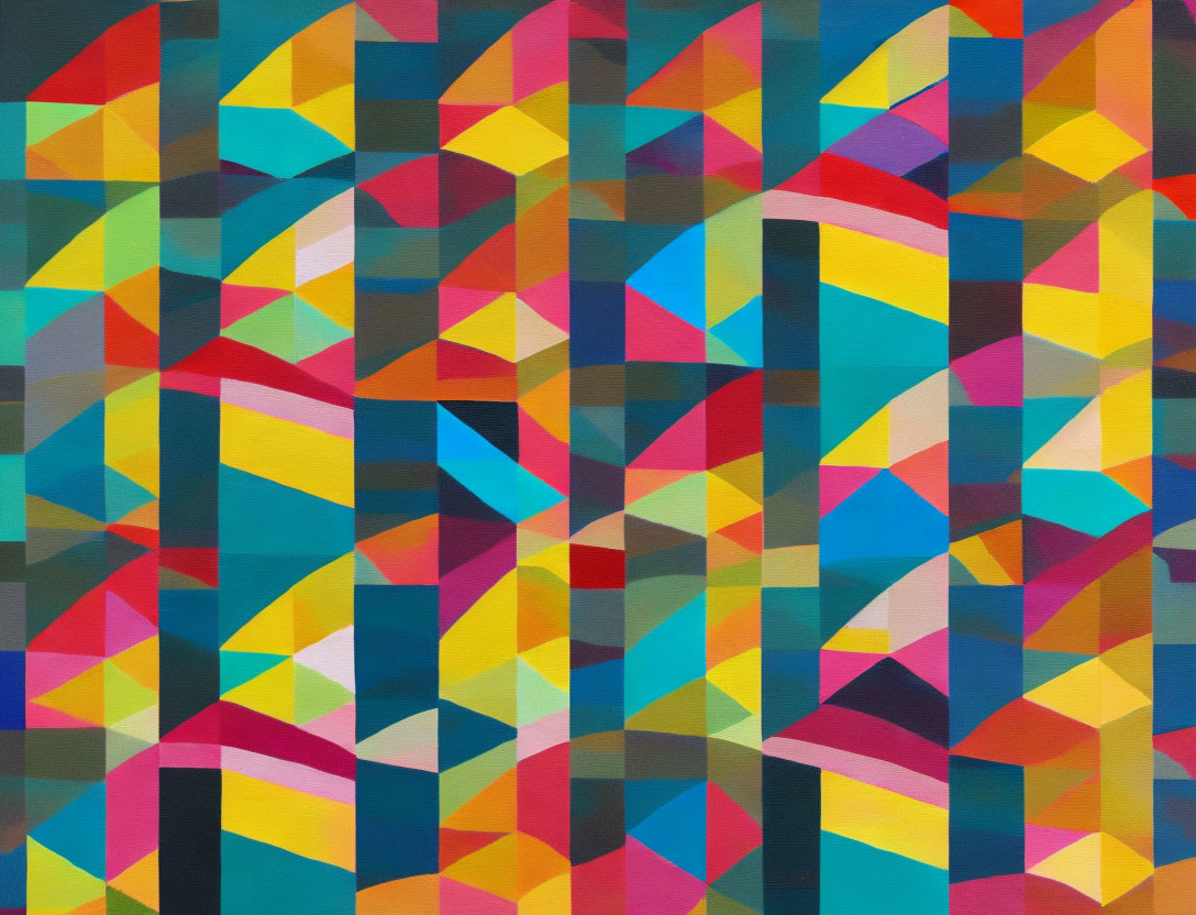 Colorful Abstract Geometric Painting with Overlapping Shapes and Stripes