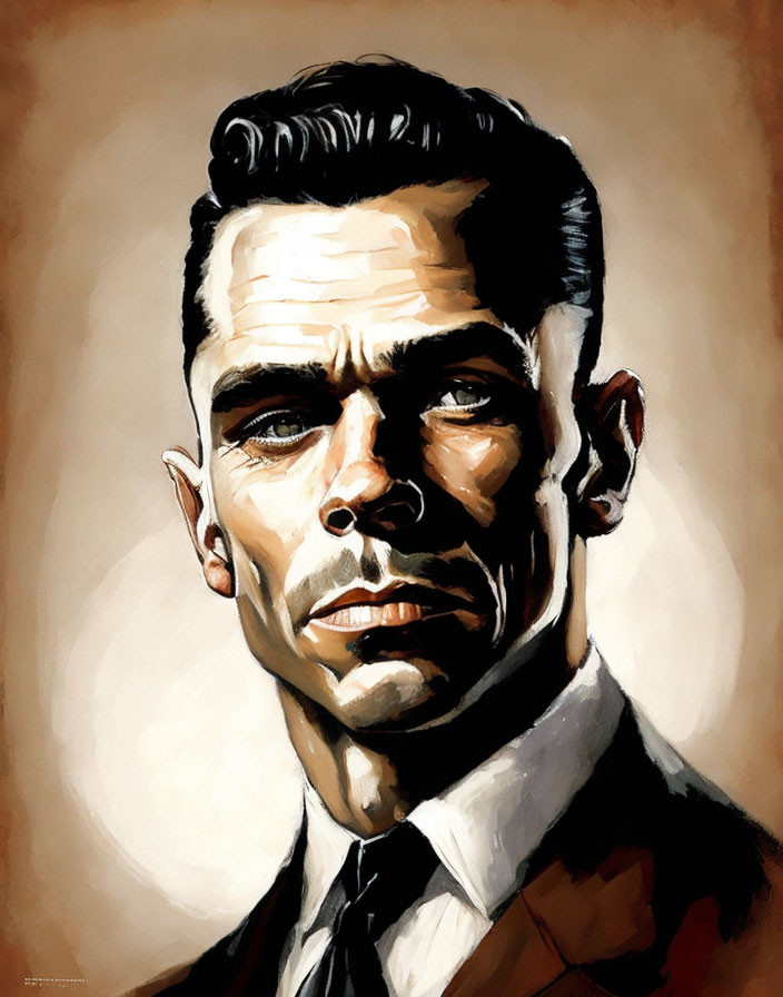 Man with Slicked-Back Hair and Suit in Illustration