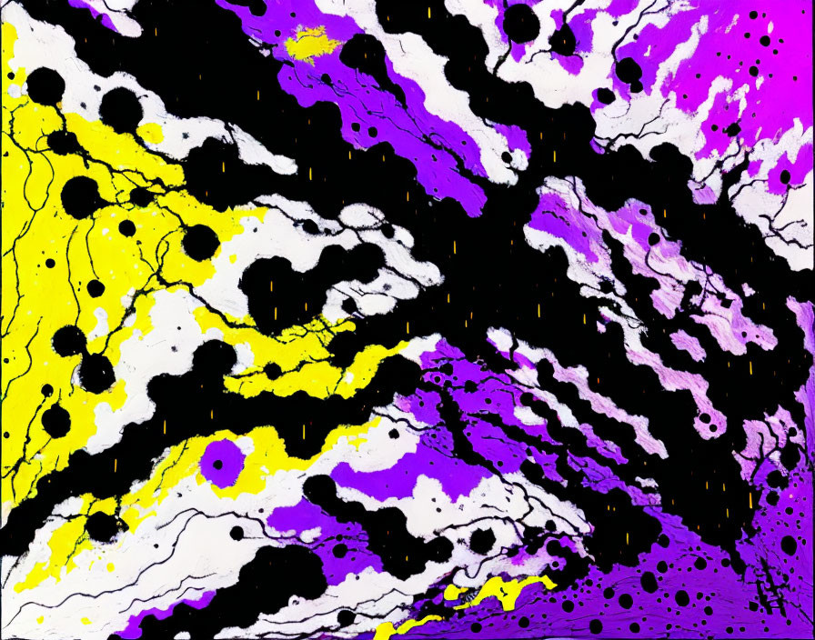 Colorful Abstract Pattern with Black, White, Yellow, Purple Splotches