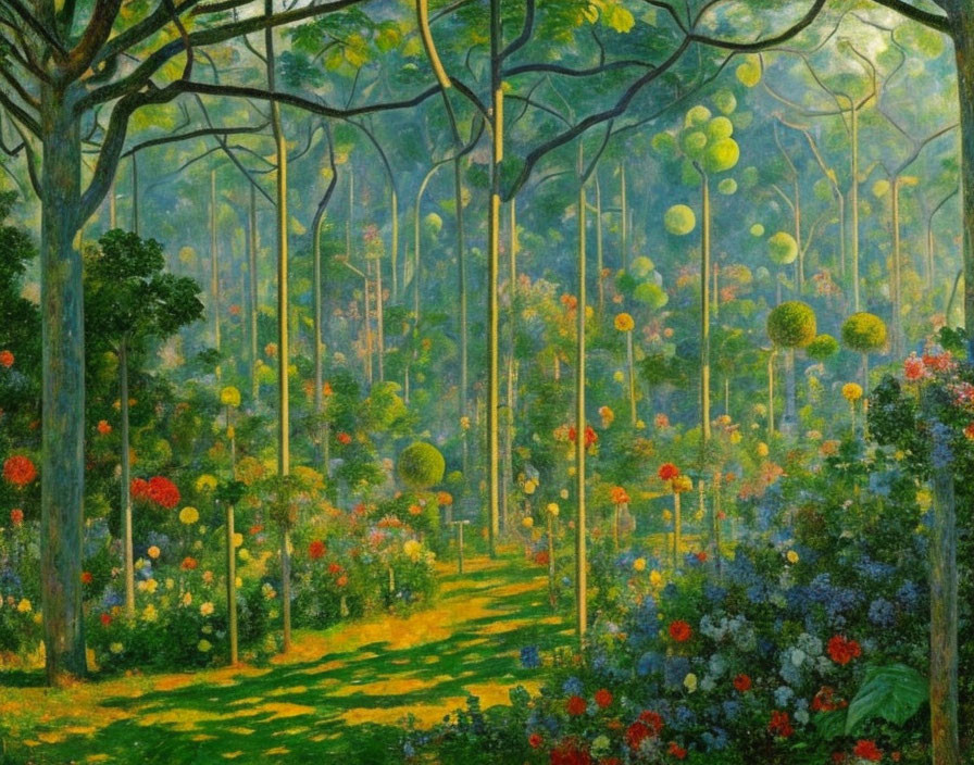 Colorful Impressionist Painting of Lush Garden Path