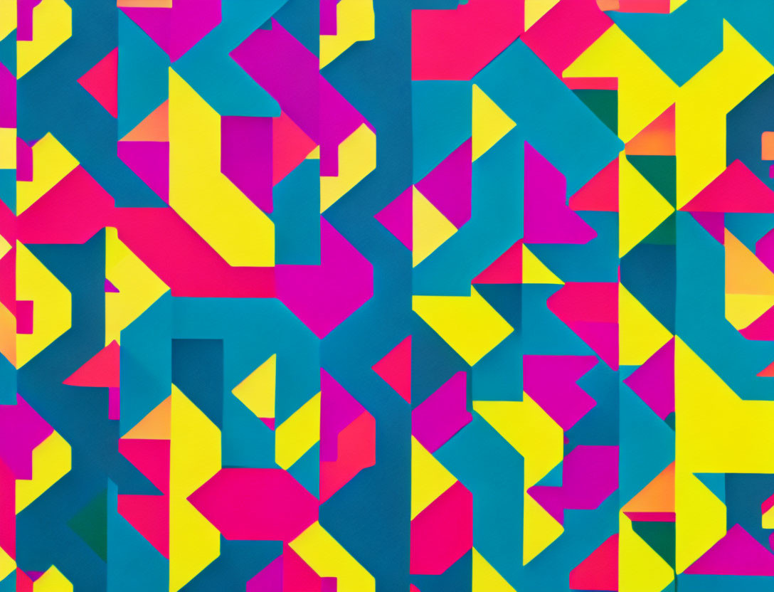 Colorful Abstract Geometric Pattern with Pink, Yellow, Blue Shapes