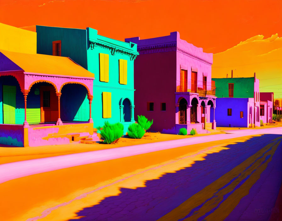 Vivid Thermal Street Scene with Colorful Buildings