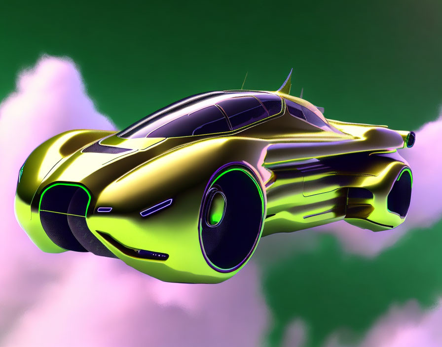 Sleek Black and Green Futuristic Car on Neon Gradient Background