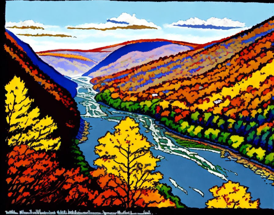 Colorful Autumnal Mountain Landscape with River Bend