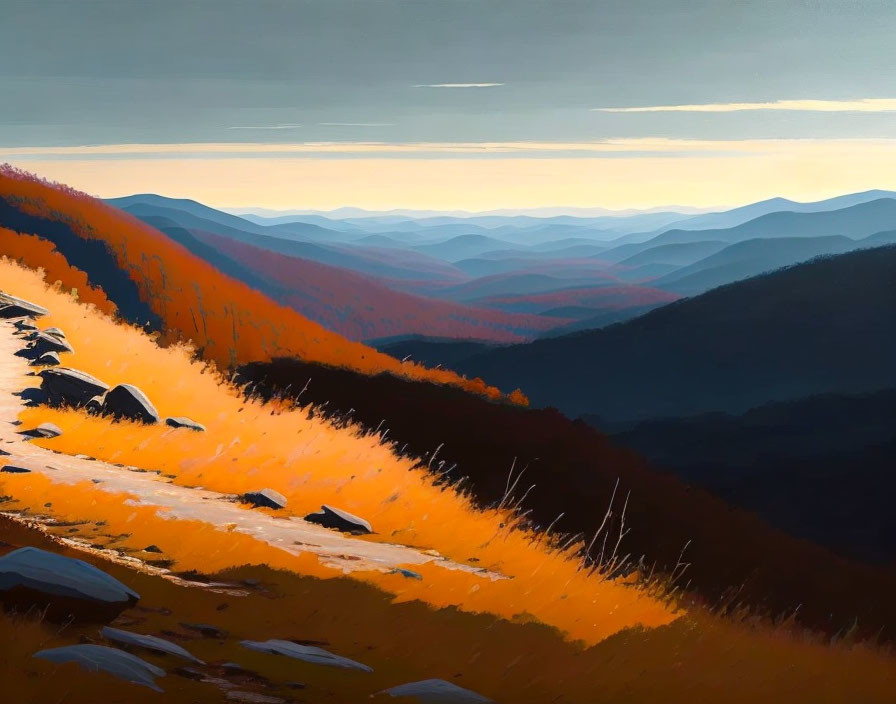 Mountain Landscape Painting: Sunset with Autumn Colors