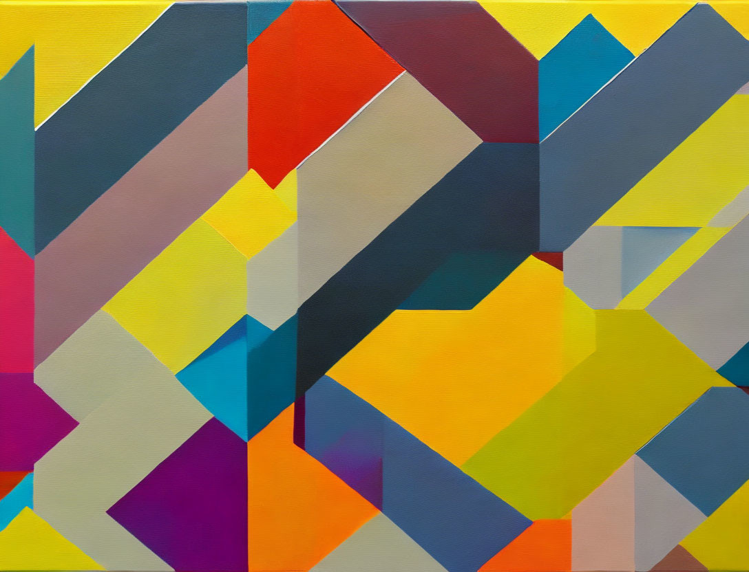 Vivid Abstract Geometric Painting in Yellow, Orange, Blue, and Gray