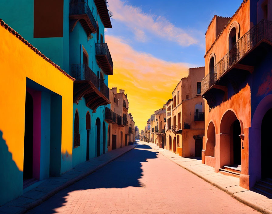 Colorful Buildings on Vibrant Sunset Street