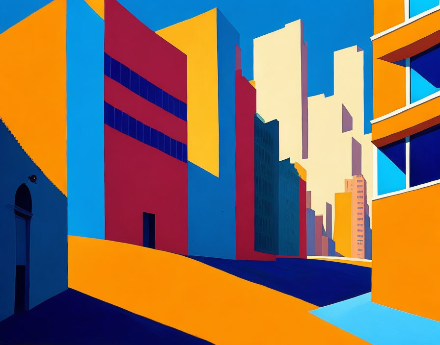 Colorful Abstract Cityscape Painting with Geometric Shapes