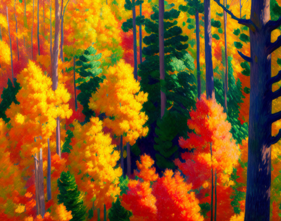 Colorful autumn forest with dreamy soft-focus effect