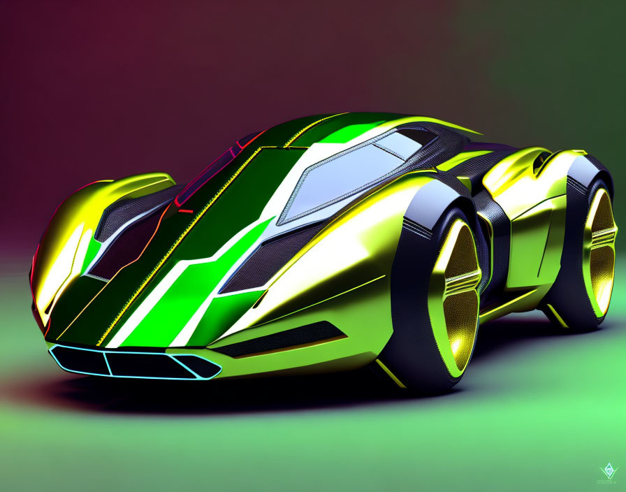 Sleek Green and Yellow Futuristic Sports Car Design