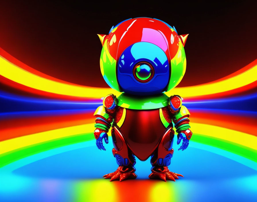 Colorful 3D astronaut illustration with spherical helmet on rainbow background