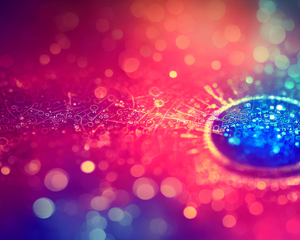 Abstract Blue and Red Gradient Image with Glowing Circular Pattern and Bokeh Lights