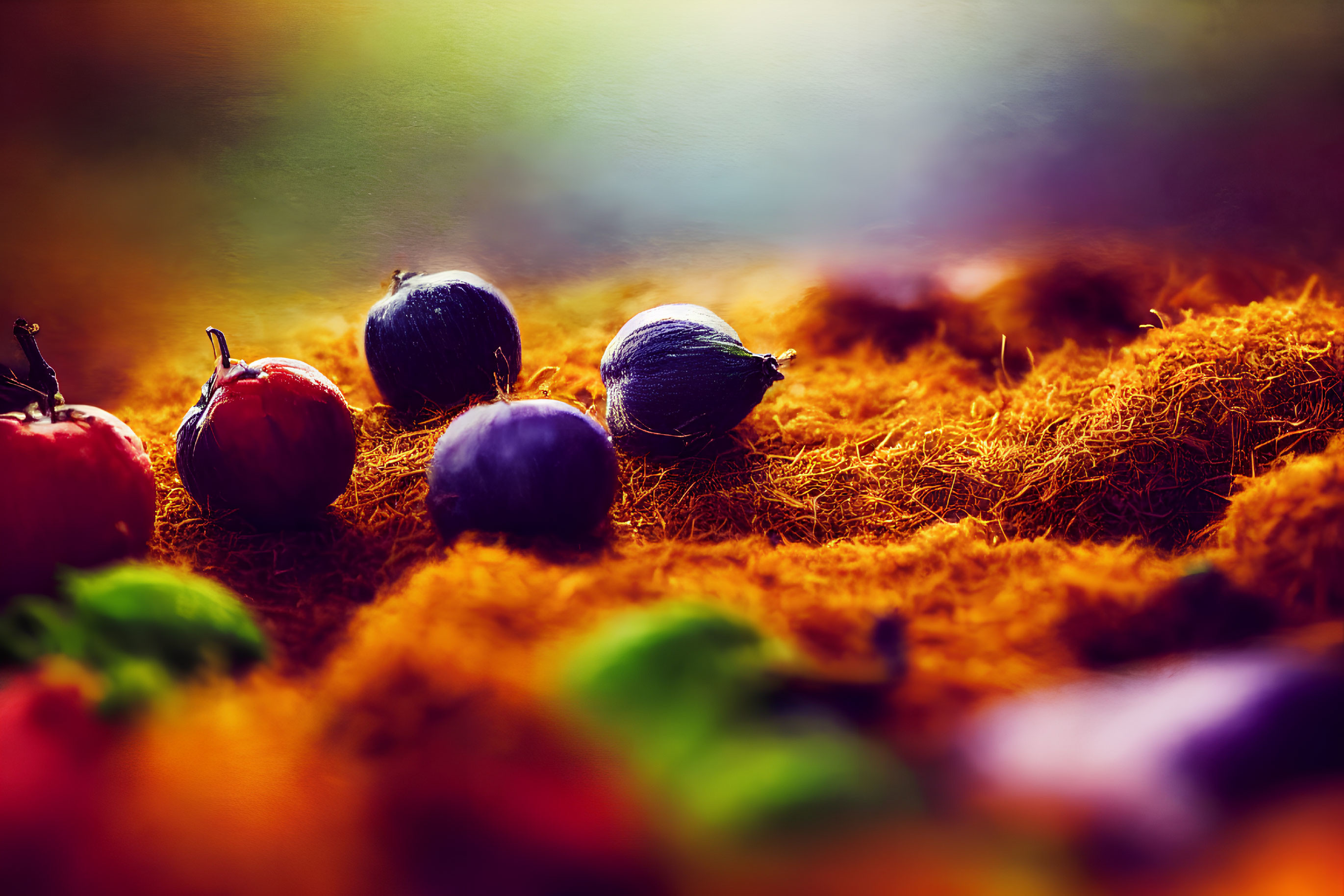 Colorful Pumpkins and Squash in Vibrant Autumn Scene