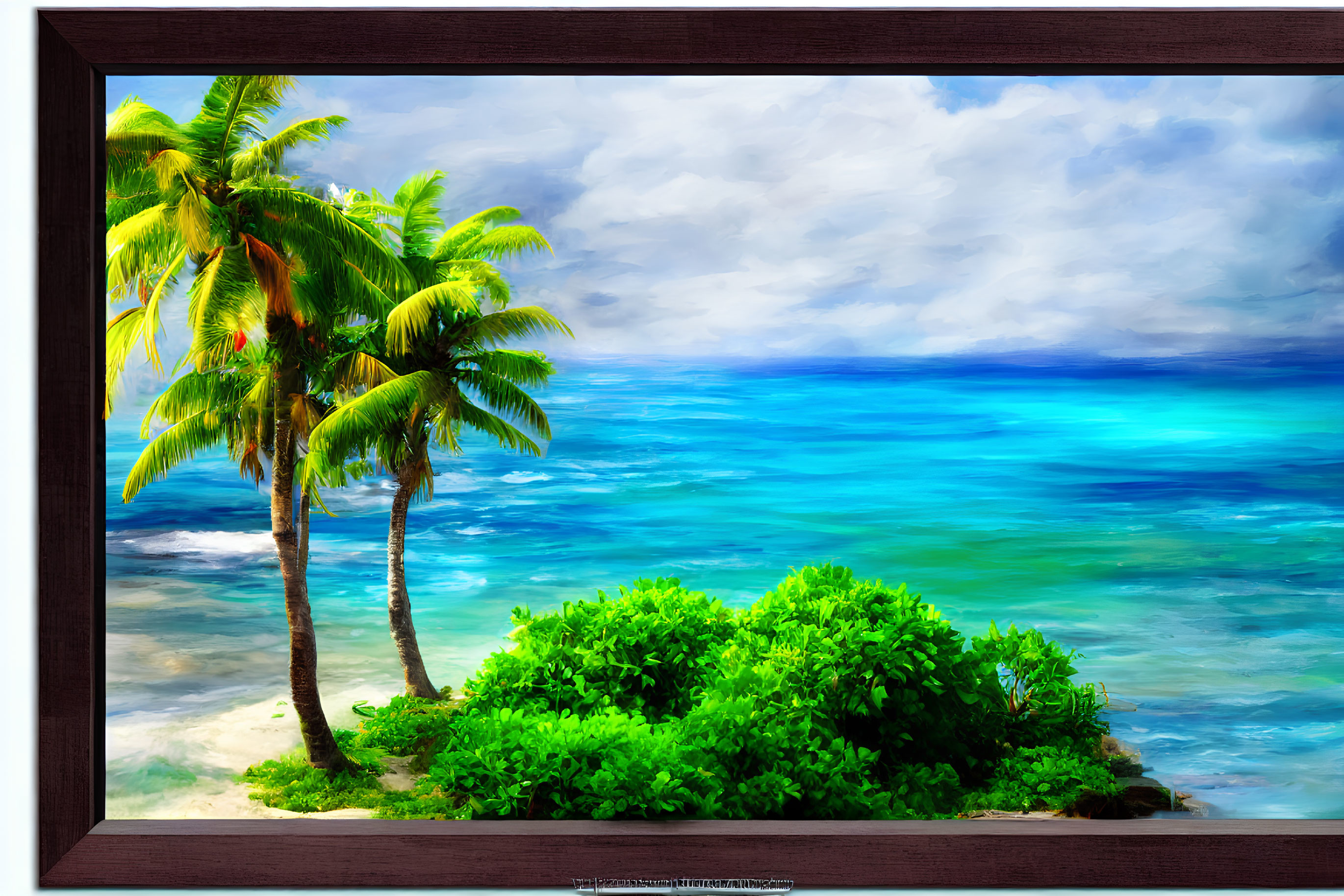 Tropical beach digital painting with palm trees and ocean