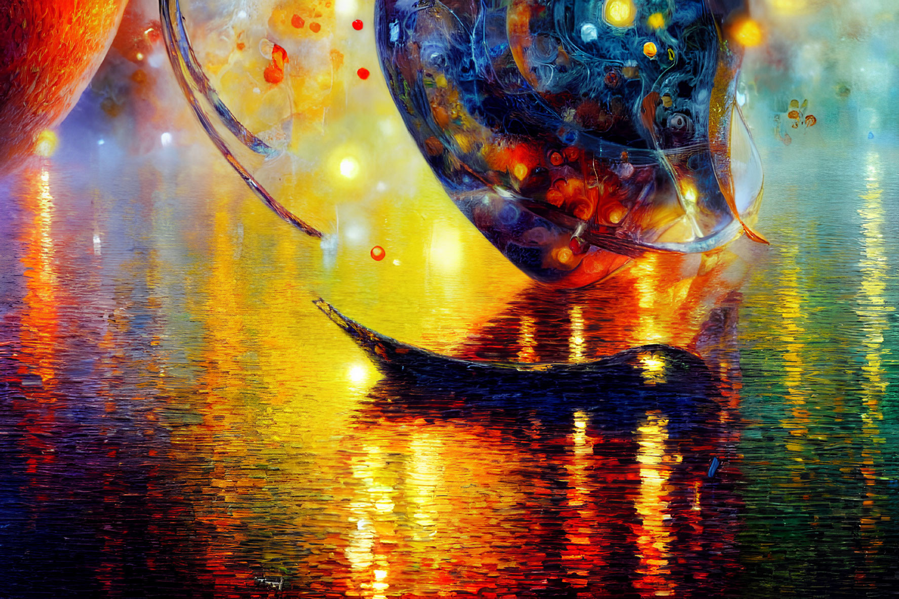 Abstract celestial bodies artwork with warm & cool colors.