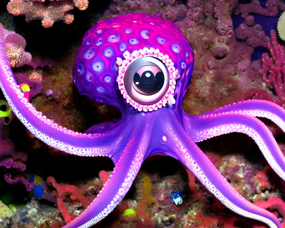 Colorful Cartoon Octopus Among Coral Reefs