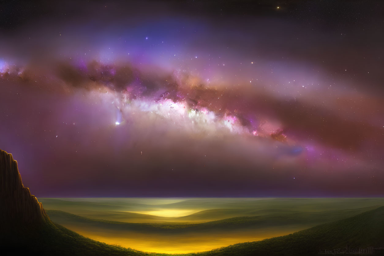 Stunning Milky Way over serene sunrise landscape