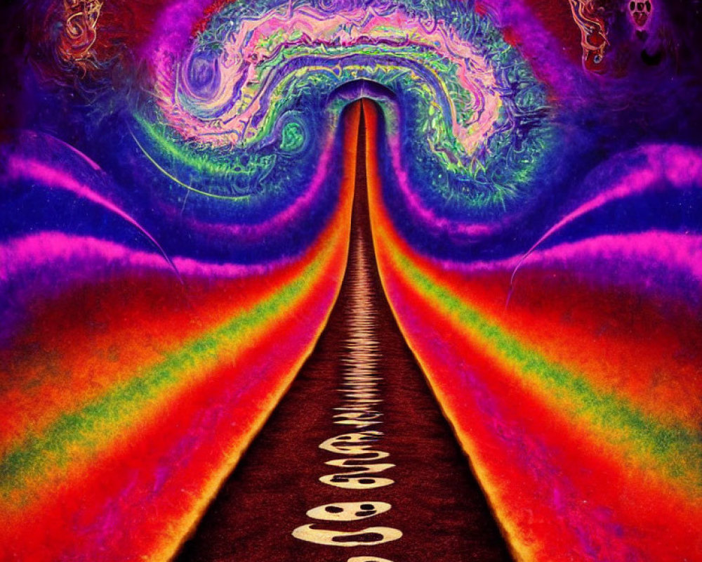 Colorful Psychedelic Rainbow Road and Swirling Vortex Scene