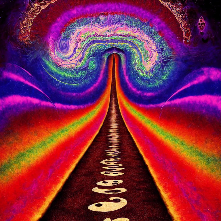 Colorful Psychedelic Rainbow Road and Swirling Vortex Scene