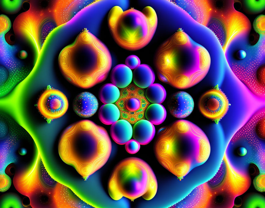 Colorful Psychedelic Fractal Pattern with Kaleidoscopic Spherical Shapes