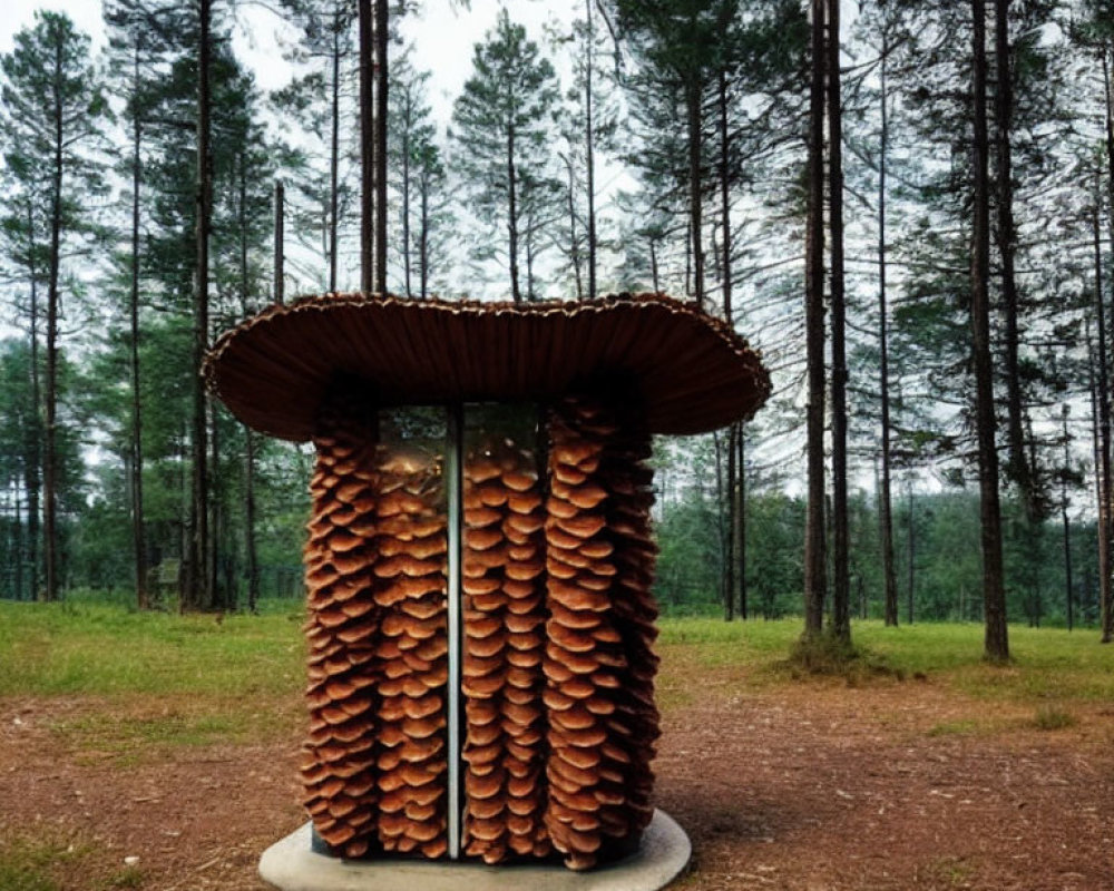 Mushroom-shaped Structure of Stacked Logs in Forest Clearing