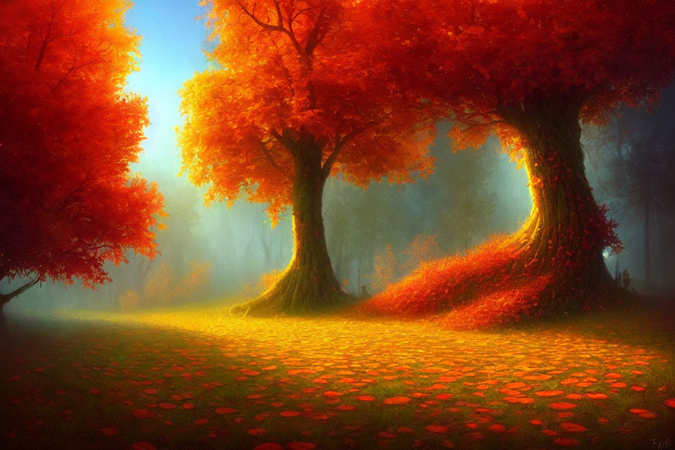 Tranquil Autumn Landscape with Vibrant Foliage