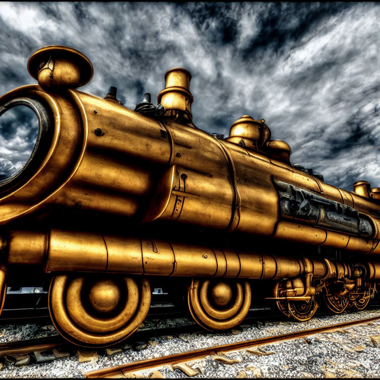 Vintage steam locomotive in dramatic, stylized setting