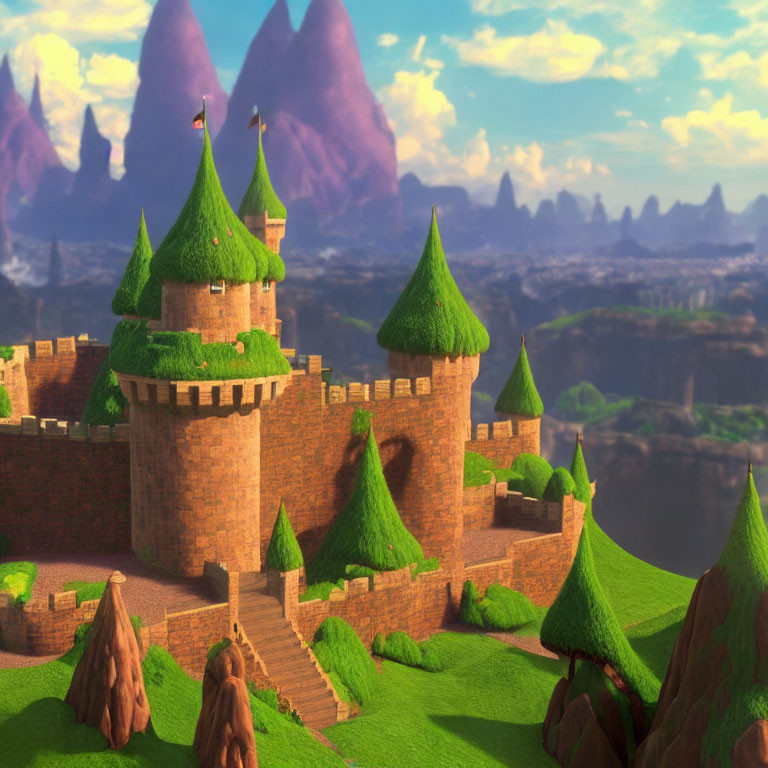 Lush Green Turrets on Fairytale Castle Landscape