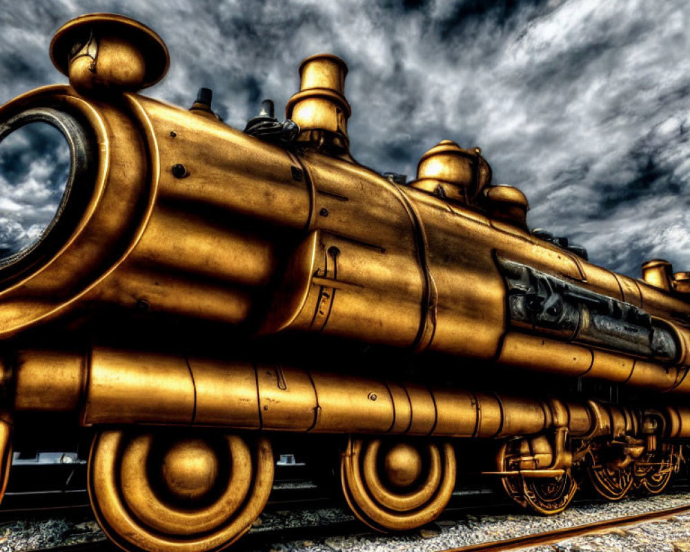 Vintage steam locomotive in dramatic, stylized setting