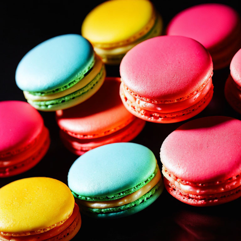 Vibrant Macarons in Red, Yellow, Green, and Blue Display