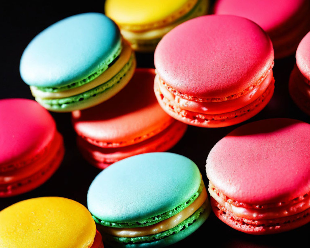 Vibrant Macarons in Red, Yellow, Green, and Blue Display