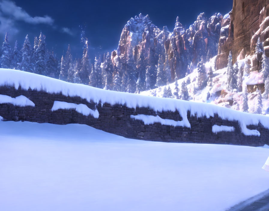 Snow-covered Stone Bridge in Serene Winter Landscape